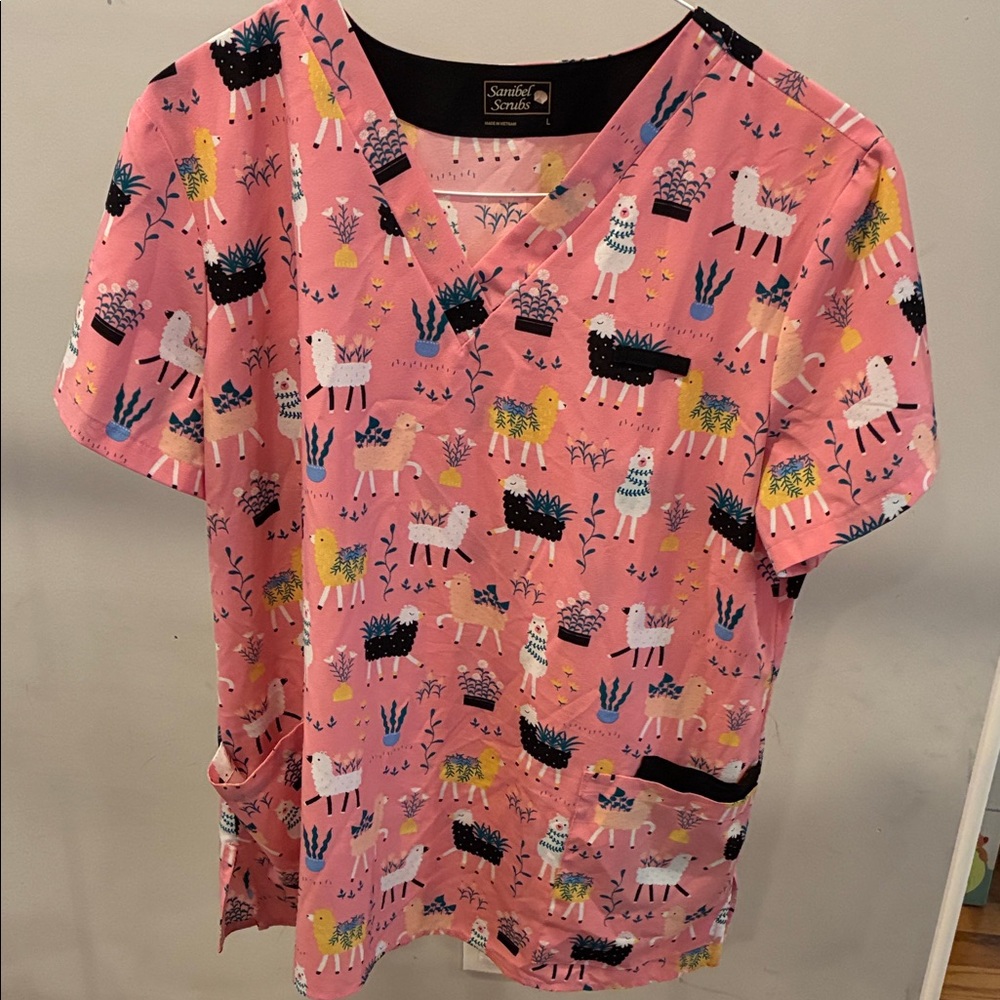 Sanibel Scrubs Women’s V-Neck Pink Printed Scrub Top